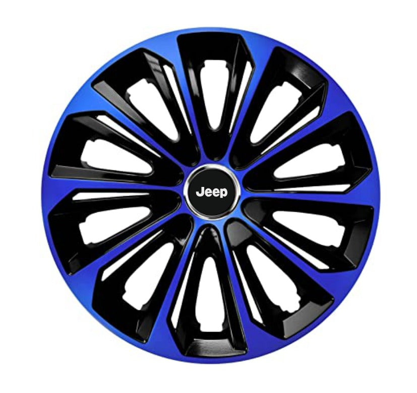 Set 4 Wheel Caps Extra Strong Blue & Black R14, suitable for Jeep