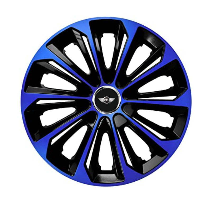 Set 4 Wheel Caps Extra Strong Blue & Black R14, suitable for Mini Cooper