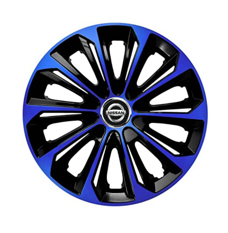 Set 4 Wheel Caps Extra Strong Blue & Black R15, suitable for Nissan