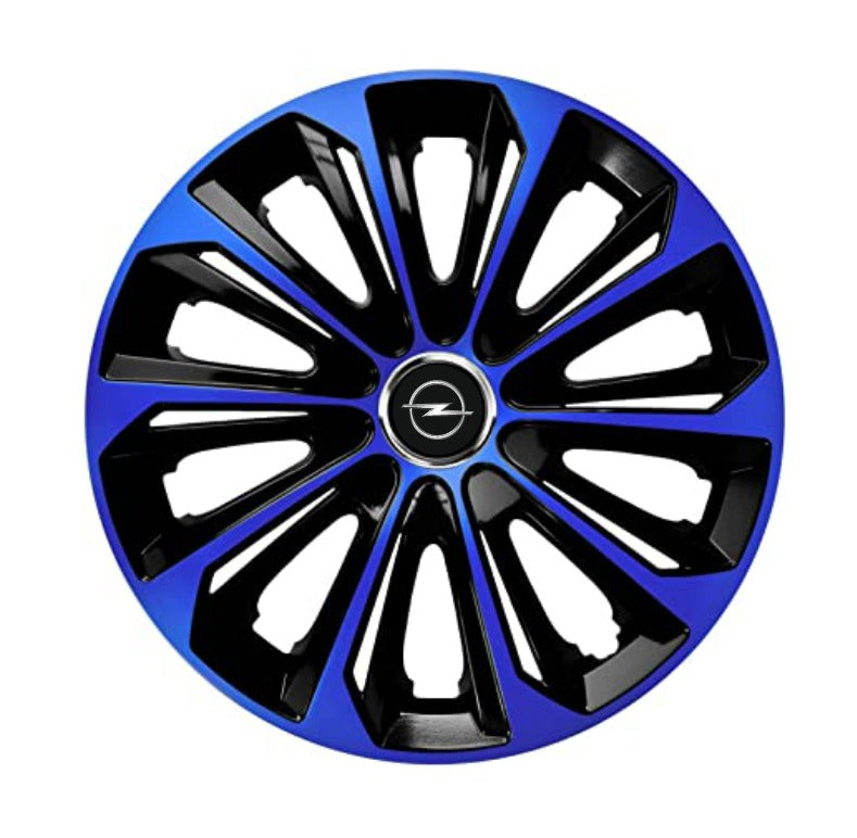 Set 4 Wheel Caps Extra Strong Blue & Black R14, suitable for Opel