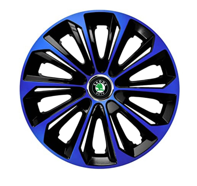 Set 4 Wheel Caps Extra Strong Blue & Black R14, suitable for Skoda