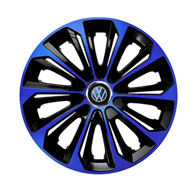 Set 4 Wheel Caps Extra Strong Blue & Black R15, suitable for VW