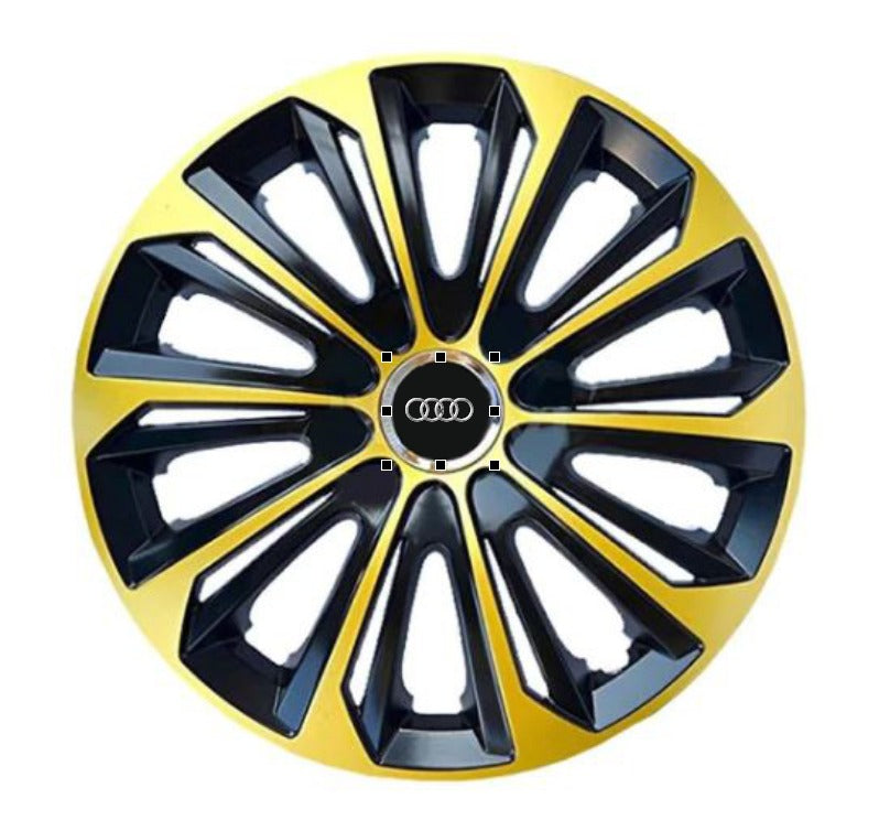 Set 4 Wheel Caps Extra Strong Gold & Black R14, suitable for Audi