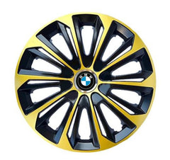 Set 4 Wheel Caps Extra Strong Gold & Black R14, suitable for BMW