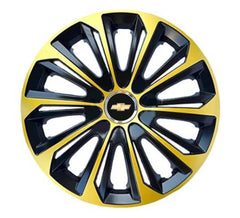 Set 4 Wheel Caps Extra Strong Gold & Black R14, suitable for Chevrolet