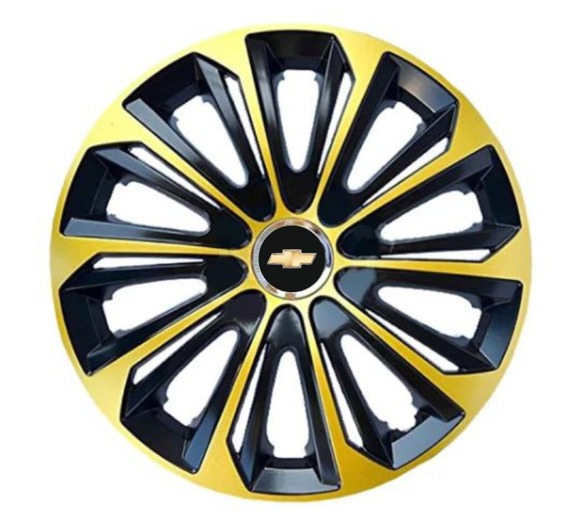 Set 4 Wheel Caps Extra Strong Gold & Black R15, suitable for Chevrolet