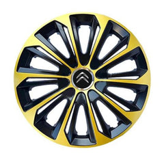 Set 4 Wheel Caps Extra Strong Gold & Black R14, suitable for Citroen