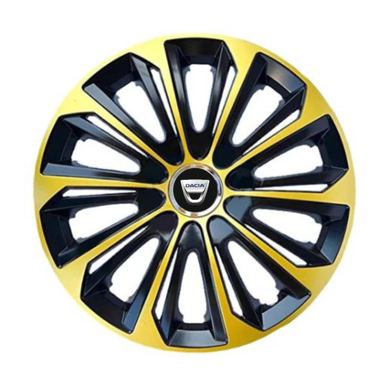 Set 4 Wheel Caps Extra Strong Gold & Black R14, suitable for Dacia