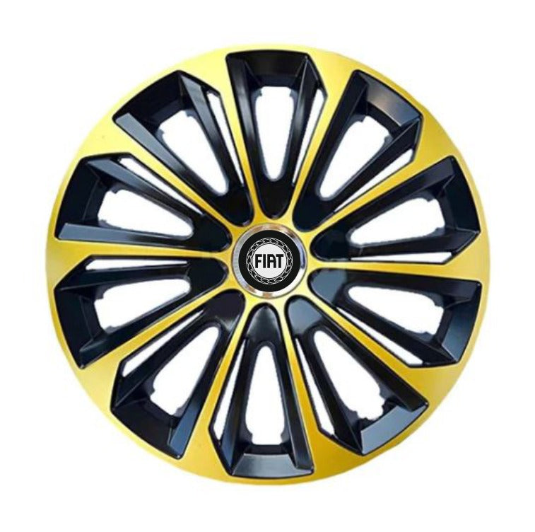 Set 4 Wheel Caps Extra Strong Gold & Black R15, suitable for Fiat