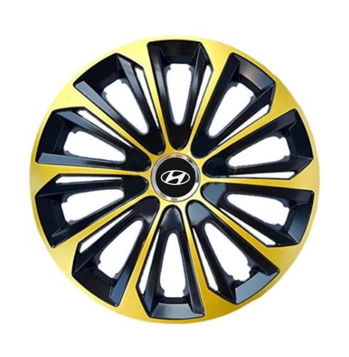 Set 4 Wheel Caps Extra Strong Gold & Black R15, suitable for Hyundai