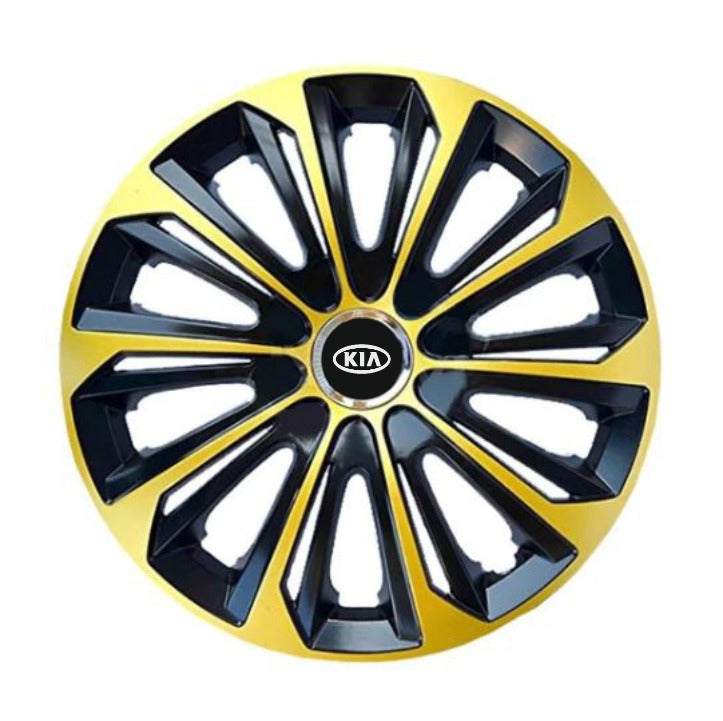 Set 4 Wheel Caps Extra Strong Gold & Black R15, suitable for Kia