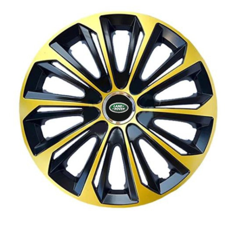 Set 4 Wheel Caps Extra Strong Gold & Black R15, suitable for Land Rover