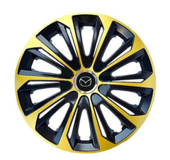 Set 4 Wheel Caps Extra Strong Gold & Black R14, suitable for Mazda