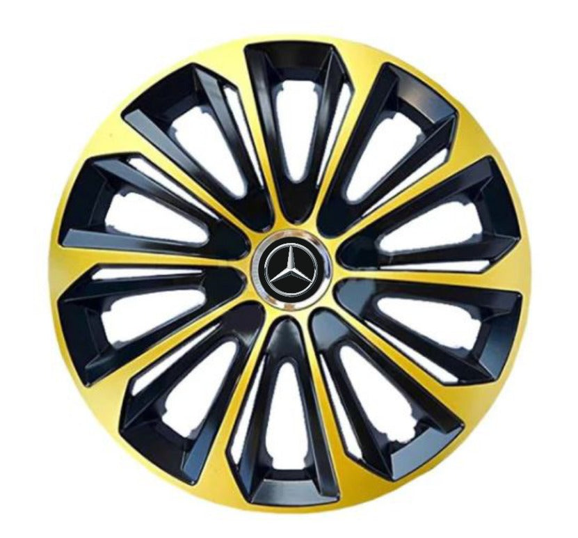 Set 4 Wheel Caps Extra Strong Gold & Black R14, suitable for Mercedes-Benz