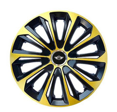 Set 4 Wheel Caps Extra Strong Gold & Black R14, suitable for Mini Cooper