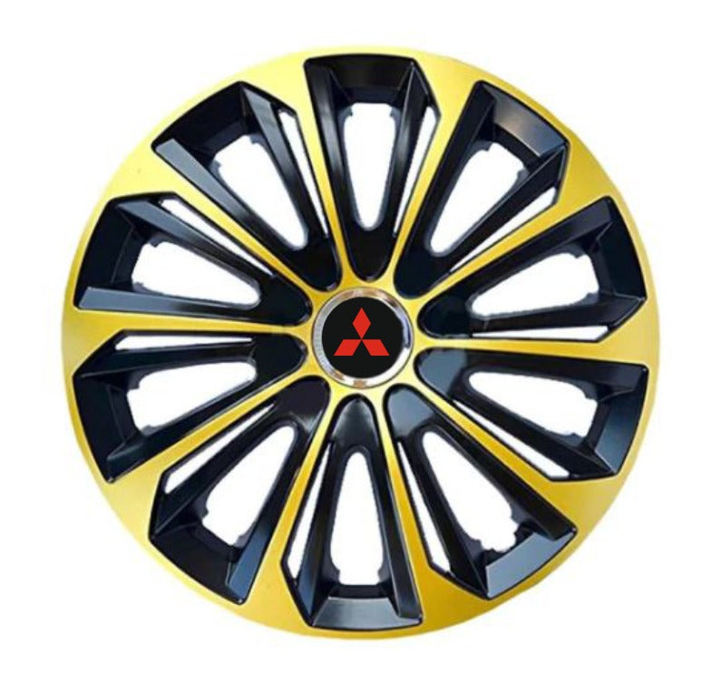 Set 4 Wheel Caps Extra Strong Gold & Black R14, suitable for Mitsubishi