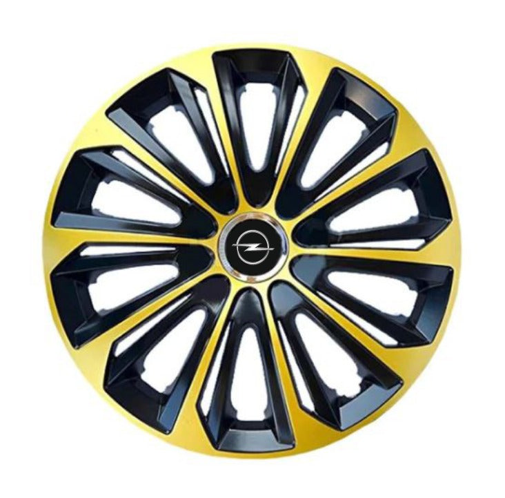 Set 4 Wheel Caps Extra Strong Gold & Black R15, suitable for Opel