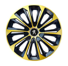 Set 4 Wheel Caps Extra Strong Gold & Black R14, suitable for Peugeot