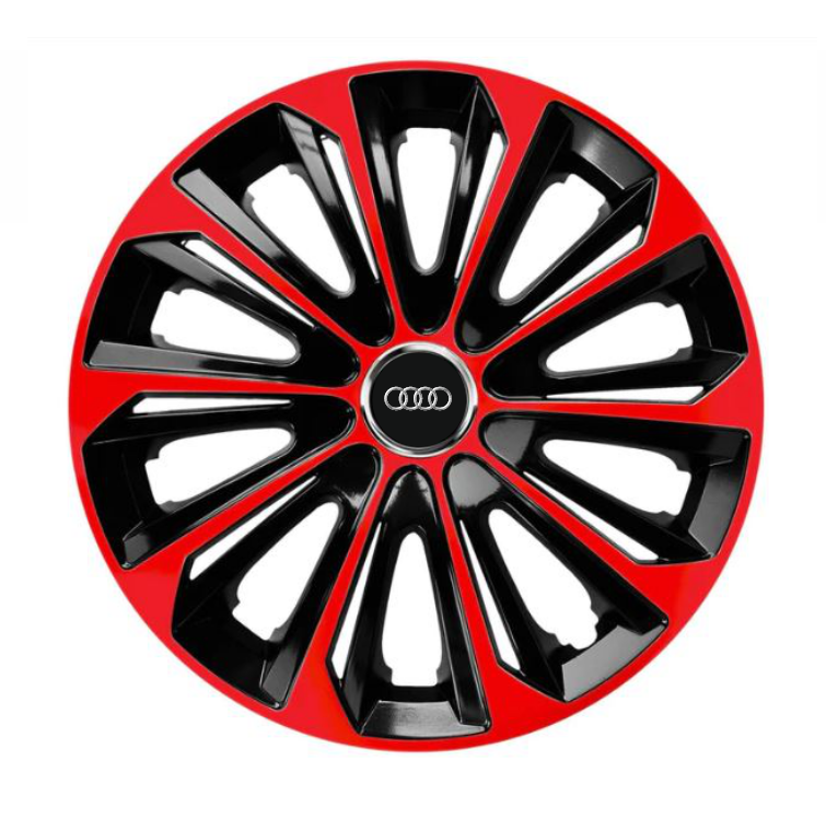 Set 4 Wheel Caps Extra Strong Red R16, suitable for Audi