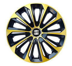 Set 4 Wheel Caps Extra Strong Gold & Black R14, suitable for Seat