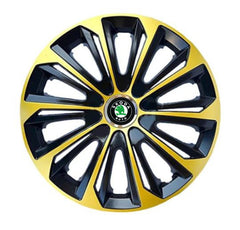 Set 4 Wheel Caps Extra Strong Gold & Black R15, suitable for Skoda