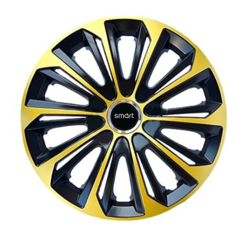 Set 4 Wheel Caps Extra Strong Gold & Black R15, suitable for Smart