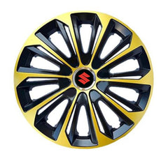 Set 4 Wheel Caps Extra Strong Gold & Black R14, suitable for Suzuki