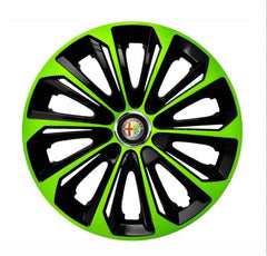 Set 4 Wheel Caps Extra Strong Green & Black R14, suitable for Alfa Romeo