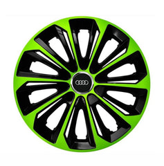 Set 4 Wheel Caps Extra Strong Green & Black R14, suitable for Audi