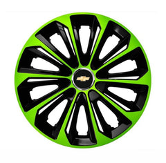 Set 4 Wheel Caps Extra Strong Green & Black R14, suitable for Chevrolet