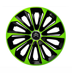 Set 4 Wheel Caps Extra Strong Green & Black R15, suitable for Citroen