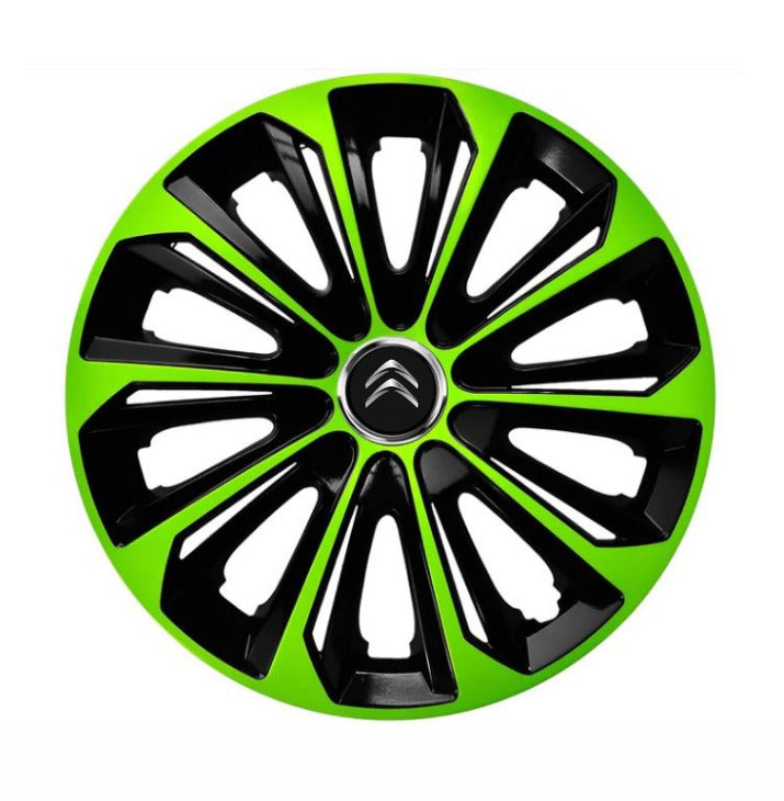 Set 4 Wheel Caps Extra Strong Green & Black R16, suitable for Citroen