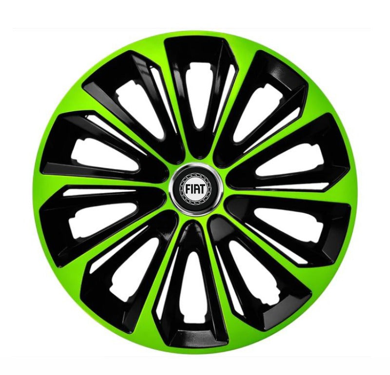 Set 4 Wheel Caps Extra Strong Green & Black R14, suitable for Fiat