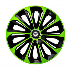 Set 4 Wheel Caps Extra Strong Green & Black R16, suitable for Fiat