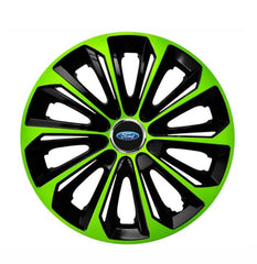 Set 4 Wheel Caps Extra Strong Green & Black R14, suitable for Ford