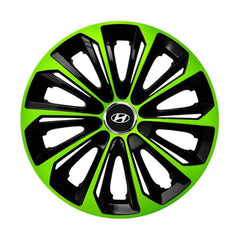 Set 4 Wheel Caps Extra Strong Green & Black R14, suitable for Hyundai