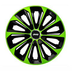 Set 4 Wheel Caps Extra Strong Green & Black R14, suitable for Jeep