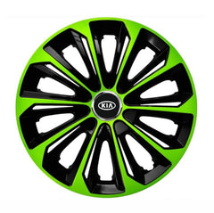 Set 4 Wheel Caps Extra Strong Green & Black R14, suitable for Kia