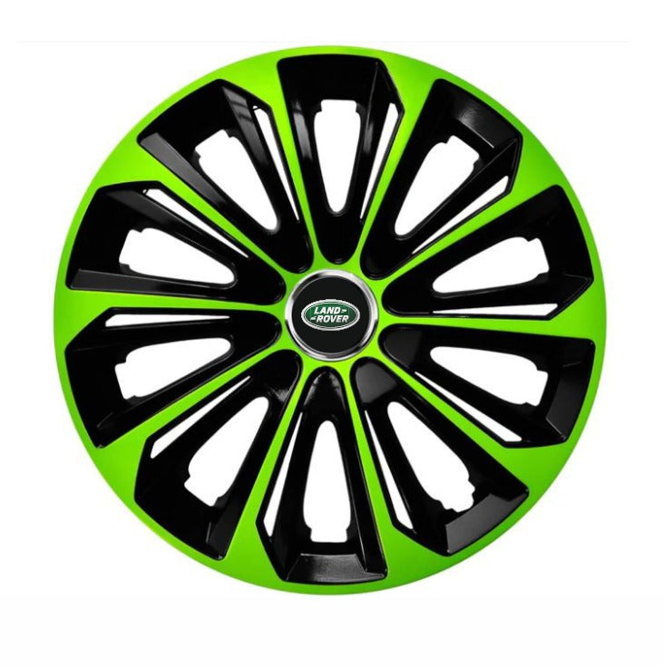 Set 4 Wheel Caps Extra Strong Green & Black R14, suitable for Land Rover