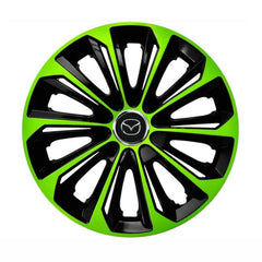 Set 4 Wheel Caps Extra Strong Green & Black R14, suitable for Mazda