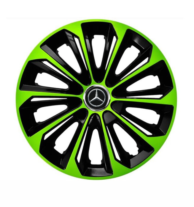 Set 4 Wheel Caps Extra Strong Green & Black R14, suitable for Mercedes-Benz