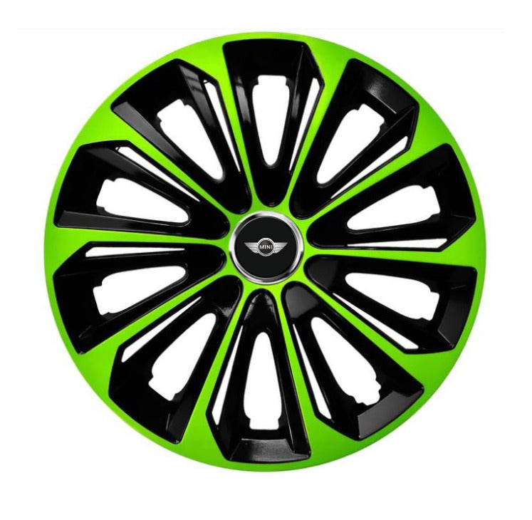 Set 4 Wheel Caps Extra Strong Green & Black R14, suitable for Mini Cooper