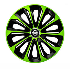 Set 4 Wheel Caps Extra Strong Green & Black R15, suitable for Nissan