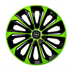 Set 4 Wheel Caps Extra Strong Green & Black R14, suitable for Opel