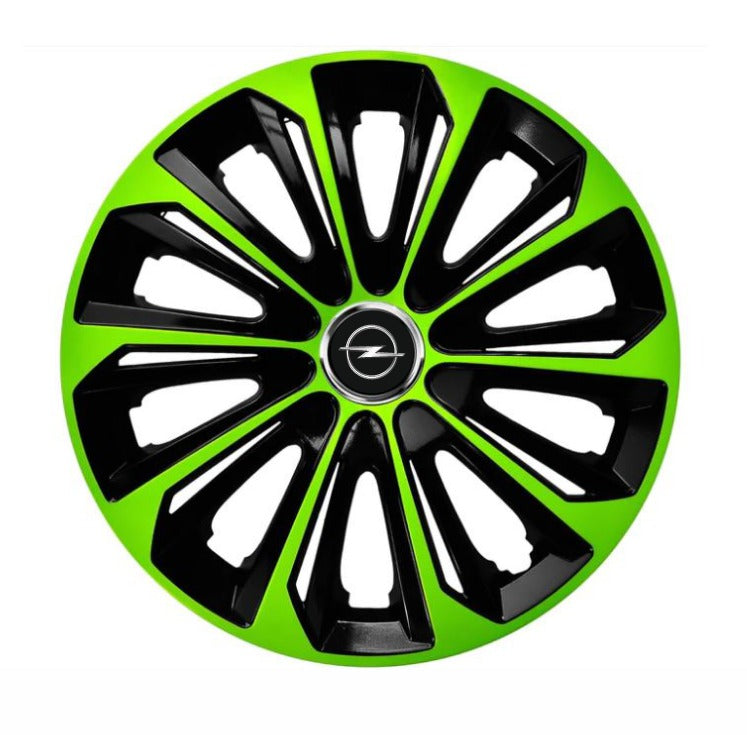 Set 4 Wheel Caps Extra Strong Green & Black R15, suitable for Opel