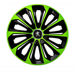 Set 4 Wheel Caps Extra Strong Green & Black R14, suitable for Peugeot