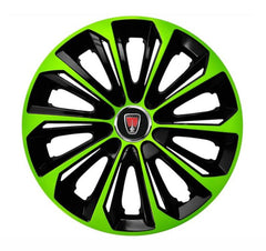 Set 4 Wheel Caps Extra Strong Green & Black R15, suitable for Range Rover