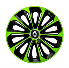 Set 4 Wheel Caps Extra Strong Green & Black R14, suitable for Renault