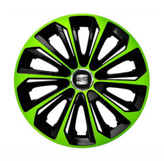 Set 4 Wheel Caps Extra Strong Green & Black R14, suitable for Seat