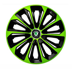 Set 4 Wheel Caps Extra Strong Green & Black R16, suitable for Skoda